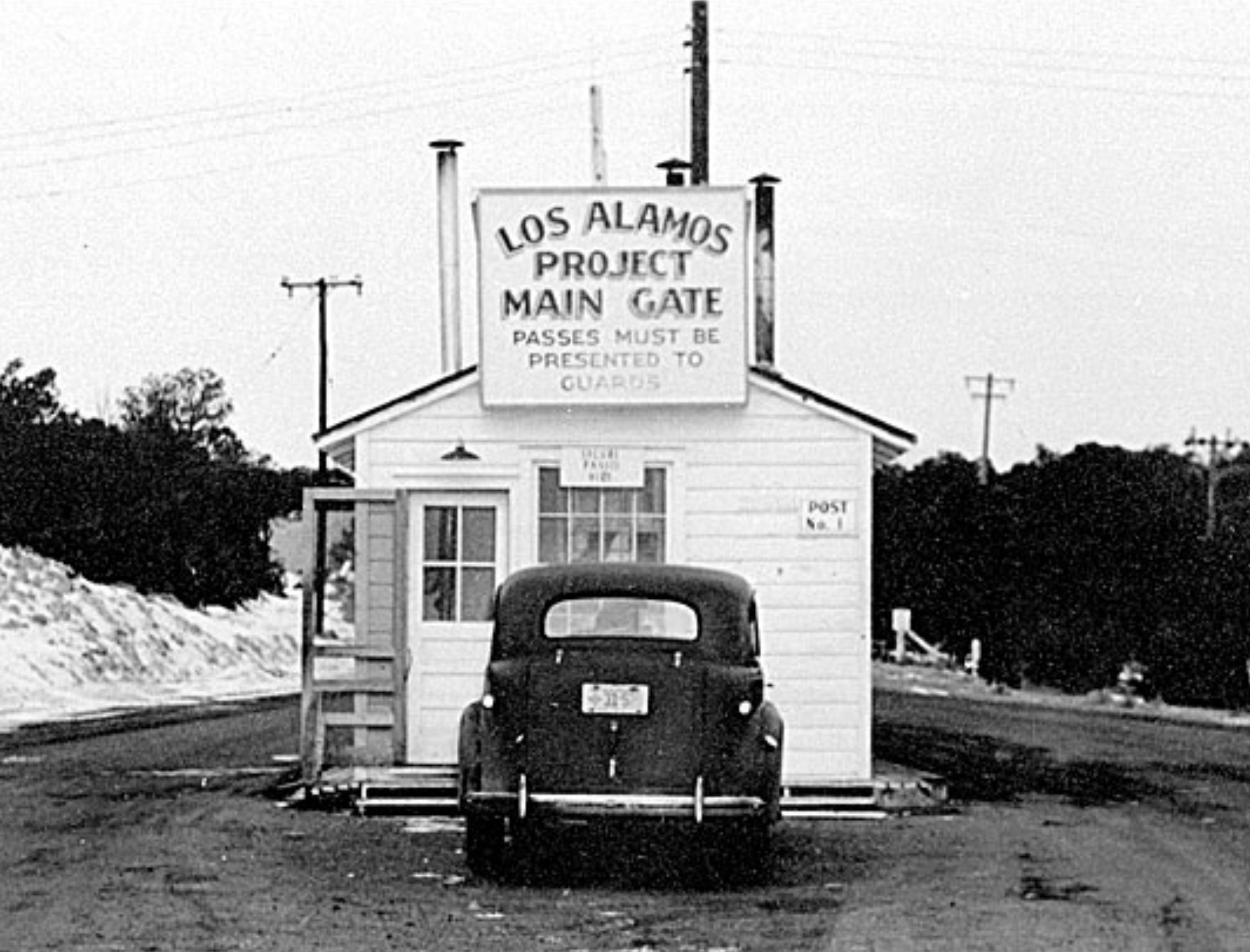 The main gate at Los Alamos. 